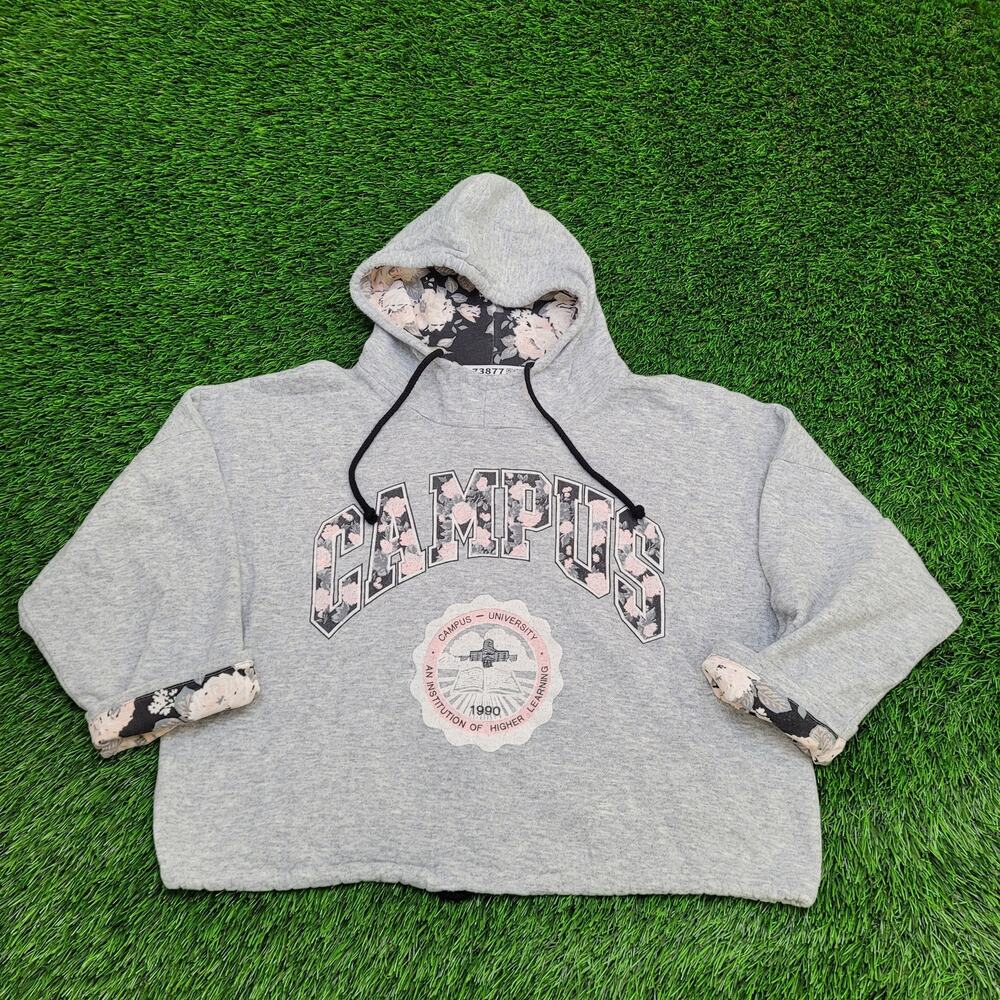 Vintage 1990 Campus Crop Hoodie Womens XL/2XL 23x19 Flower